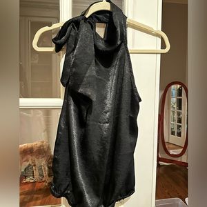 Fabrik black silky blouse with neck tie, NWOT, size S